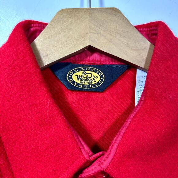 Vintage Woolrich Made in USA Heavy Wool Button Shirt Solid Red Mens L 17 x 35 - Picture 5 of 11